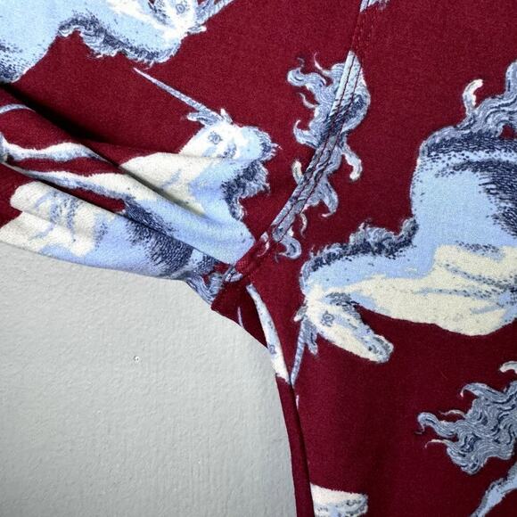LuLaRoe Blue Storybook Unicorn Burgundy Wine Print Leggings Women's OS One Size - Picture 5 of 11